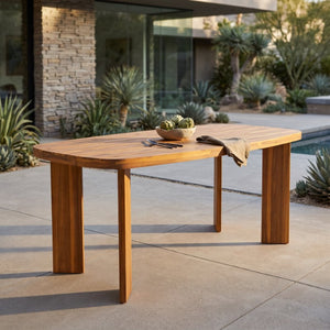 English Elm 71 Inch Outdoor Solid Acacia Wood Rectangular Dining Table Teak Finish Slatted Top Patio N762P506193D