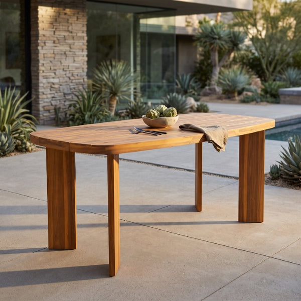English Elm 71 Inch Outdoor Solid Acacia Wood Rectangular Dining Table Teak Finish Slatted Top Patio N762P506193D