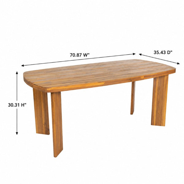 English Elm 71 Inch Outdoor Solid Acacia Wood Rectangular Dining Table Teak Finish Slatted Top Patio N762P506193D