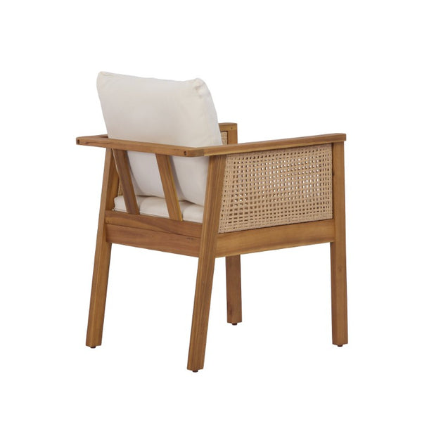 English Elm 7‑Piece Acacia Wood Outdoor Dining Set Oval Teak Table Wicker Arm Chairs Patio N762P506193D_N762P403831T3