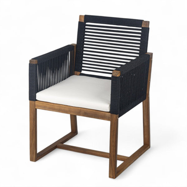 English Elm 7 Piece Solid Acacia Extendable Outdoor Dining Set with Handwoven Rope Chairs Teak Finish Teak - A N762S000001B