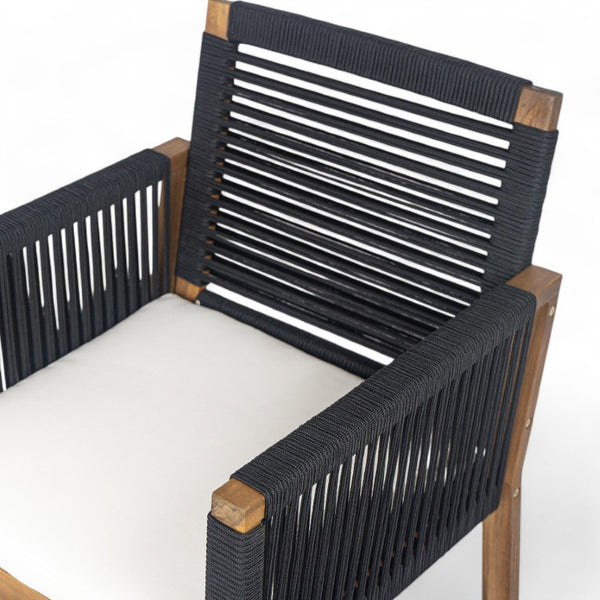 English Elm 7 Piece Solid Acacia Extendable Outdoor Dining Set with Handwoven Rope Chairs Teak Finish Teak - A N762S000001B