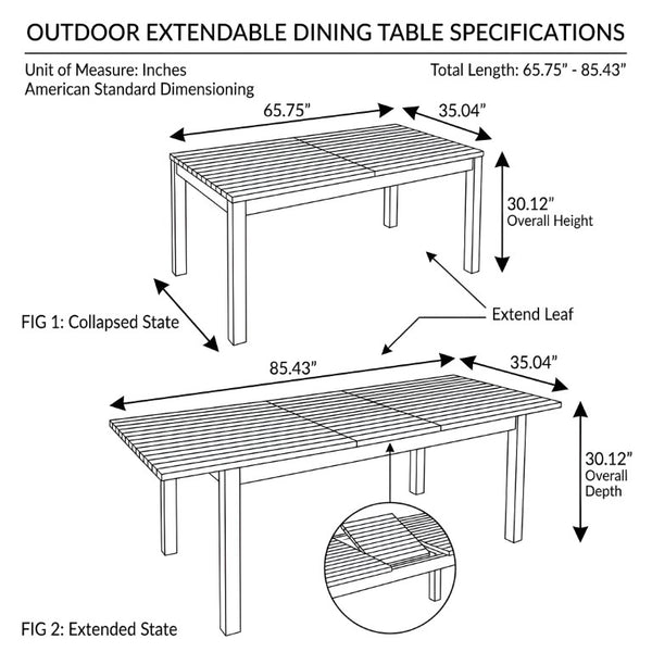 English Elm 7 Piece Solid Acacia Extendable Outdoor Dining Set with Handwoven Rope Chairs Teak Finish Teak - A N762S000001B