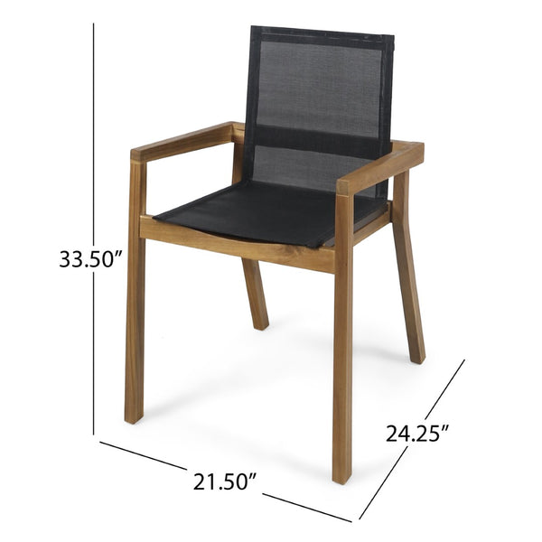 English Elm 7 Piece Acacia Wood Outdoor Dining Set with Extendable Table and Mesh Armchairs N762S000003D