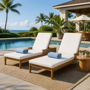 English Elm 76.8" Acacia Wood Outdoor Chaise Lounger Set Woven Rattan Armrests Poolside Patio Beige+Light Grey+Natural N762S000020AAA