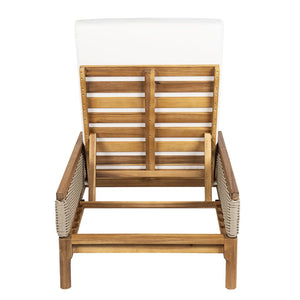 English Elm 76.8" Acacia Wood Outdoor Chaise Lounger Set Woven Rattan Armrests Poolside Patio Beige+Light Grey+Natural N762S000020AAA