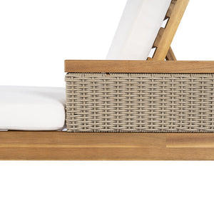 English Elm 76.8" Acacia Wood Outdoor Chaise Lounger Set Woven Rattan Armrests Poolside Patio Beige+Light Grey+Natural N762S000020AAA
