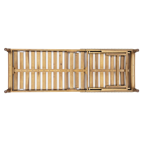 English Elm 76.8" Acacia Wood Outdoor Chaise Lounger Set Woven Rattan Armrests Poolside Patio Beige+Light Grey+Natural N762S000020AAA