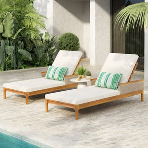 English Elm 76.8" Acacia Wood Outdoor Chaise Lounger Set Woven Rattan Armrests Poolside Patio Beige+Light Grey+Natural N762S000020AAA