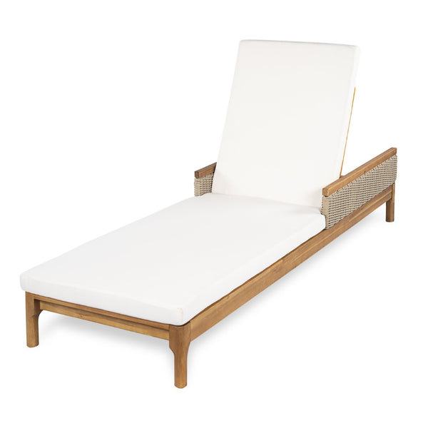 English Elm 76.8" Acacia Wood Outdoor Chaise Lounger Set Woven Rattan Armrests Poolside Patio Beige+Light Grey+Natural N762S000020AAA