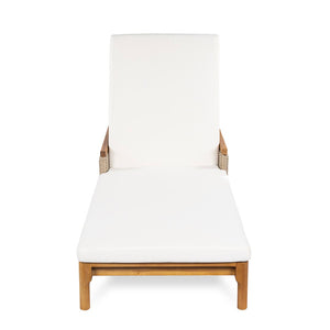 English Elm 76.8" Acacia Wood Outdoor Chaise Lounger Set Woven Rattan Armrests Poolside Patio Beige+Light Grey+Natural N762S000020AAA