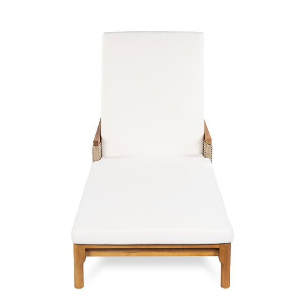 English Elm 76.8" Acacia Wood Outdoor Chaise Lounger Set Woven Rattan Armrests Poolside Patio Beige+Light Grey+Natural N762S000020AAA