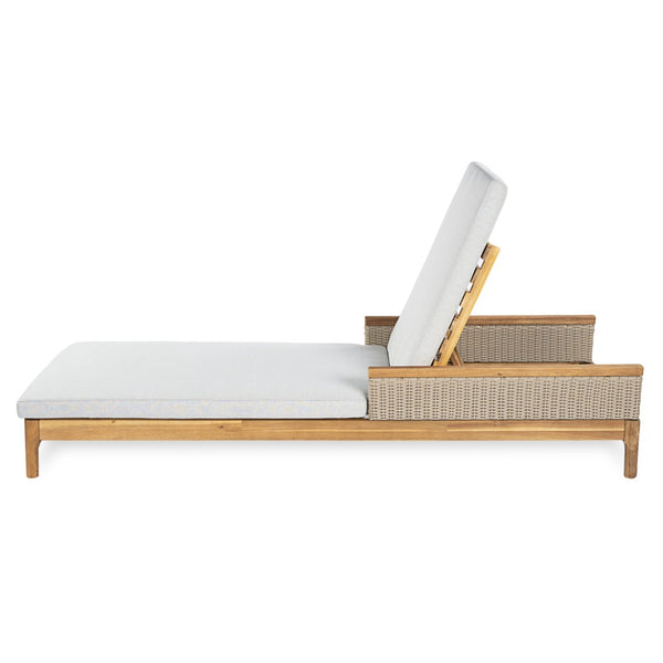 English Elm 76.8" Acacia Wood Outdoor Chaise Lounger Set Woven Rattan Armrests Poolside Patio Light Grey+Natural N762S000020AAE