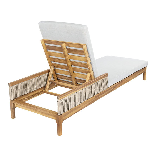 English Elm 76.8" Acacia Wood Outdoor Chaise Lounger Set Woven Rattan Armrests Poolside Patio Light Grey+Natural N762S000020AAE
