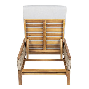 English Elm 76.8" Acacia Wood Outdoor Chaise Lounger Set Woven Rattan Armrests Poolside Patio Light Grey+Natural N762S000020AAE
