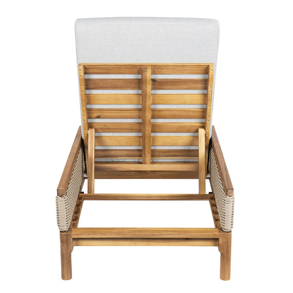 English Elm 76.8" Acacia Wood Outdoor Chaise Lounger Set Woven Rattan Armrests Poolside Patio Light Grey+Natural N762S000020AAE