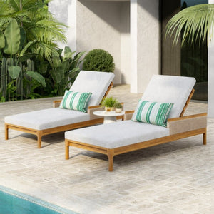 English Elm 76.8" Acacia Wood Outdoor Chaise Lounger Set Woven Rattan Armrests Poolside Patio Light Grey+Natural N762S000020AAE