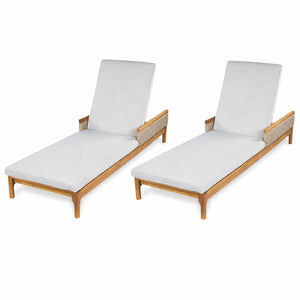English Elm 76.8" Acacia Wood Outdoor Chaise Lounger Set Woven Rattan Armrests Poolside Patio Light Grey+Natural N762S000020AAE