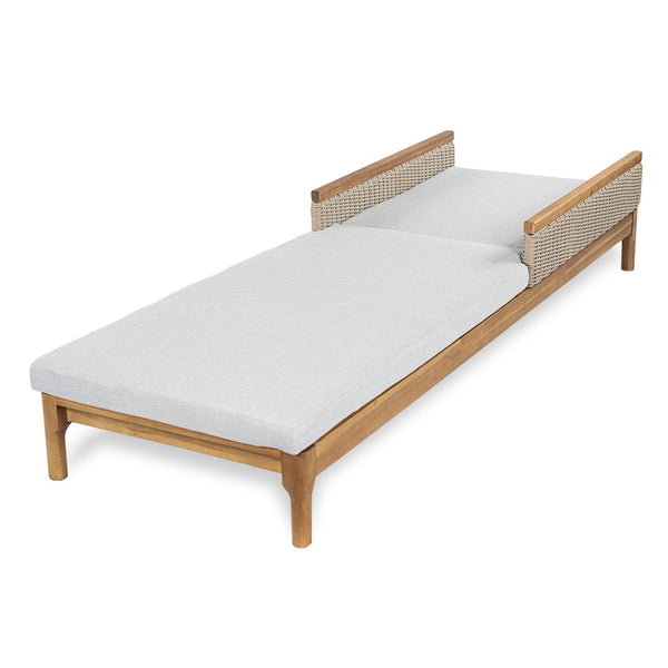 English Elm 76.8" Acacia Wood Outdoor Chaise Lounger Set Woven Rattan Armrests Poolside Patio Light Grey+Natural N762S000020AAE