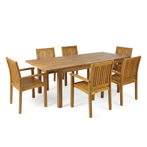 English Elm 7 Piece Solid Acacia Hardwood Outdoor Dining Set with Extendable Table and Six Chairs N762S000025A