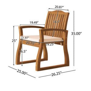 English Elm 7 Piece Solid Acacia Extendable Outdoor Dining Set with Six Armchairs Teak Finish N762S000045A