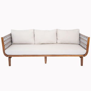 English Elm 3-Piece Acacia Wood Outdoor Sofa Ottoman and Table Set with Woven Rope Coastal Charm N762S000048AAD
