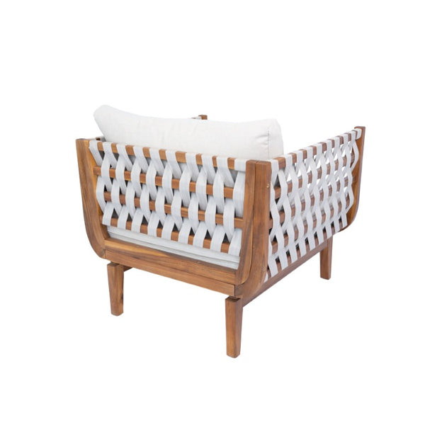 English Elm Acacia Wood Outdoor Conversation Set Resort Style Teak Frame Rope Weave 4 Piece N762S000050AAD
