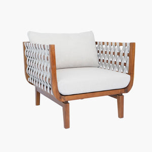 English Elm Acacia Wood Outdoor Conversation Set Resort Style Teak Frame Rope Weave 4 Piece N762S000050AAD