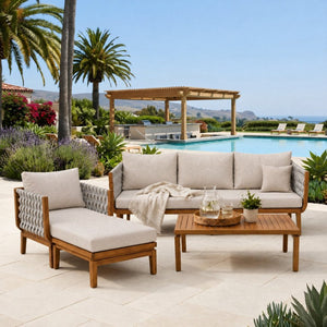 English Elm Acacia Wood Outdoor Conversation Set Resort Style Teak Frame Rope Weave 4 Piece N762S000050AAD