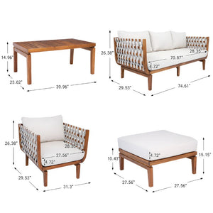 English Elm Acacia Wood Outdoor Conversation Set Resort Style Teak Frame Rope Weave 4 Piece N762S000050AAD