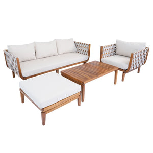 English Elm Acacia Wood Outdoor Conversation Set Resort Style Teak Frame Rope Weave 4 Piece N762S000050AAD
