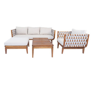 English Elm Acacia Wood Outdoor Conversation Set Resort Style Teak Frame Rope Weave 4 Piece N762S000050AAD