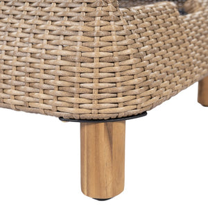 English Elm Adjustable Wicker Outdoor Chaise Lounge with Acacia Frame and Plush Cushion for Patio Brown+Beige Set of 2 N762S000055D