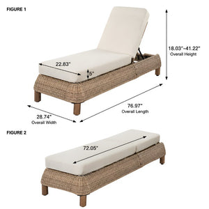 English Elm Adjustable Wicker Outdoor Chaise Lounge with Acacia Frame and Plush Cushion for Patio Brown+Beige Set of 2 N762S000055D