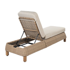 English Elm Adjustable Wicker Outdoor Chaise Lounge with Acacia Frame and Plush Cushion for Patio Brown+Beige Set of 2 N762S000055D
