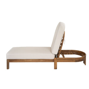 English Elm Outdoor Acacia Wood Dining Chairs Slatted Backrest Teak Finish Resort Style Patio Set Chaise Lounge Set of 2 Teak + Beige N762S000056A