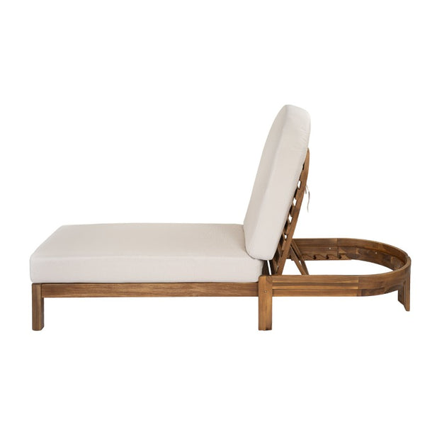 English Elm Outdoor Acacia Wood Dining Chairs Slatted Backrest Teak Finish Resort Style Patio Set Chaise Lounge Set of 2 Teak + Beige N762S000056A