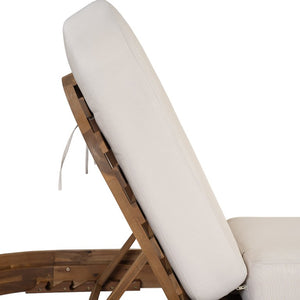 English Elm Outdoor Acacia Wood Dining Chairs Slatted Backrest Teak Finish Resort Style Patio Set Chaise Lounge Set of 2 Teak + Beige N762S000056A