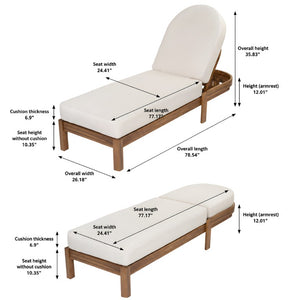 English Elm Outdoor Acacia Wood Dining Chairs Slatted Backrest Teak Finish Resort Style Patio Set Chaise Lounge Set of 2 Teak + Beige N762S000056A