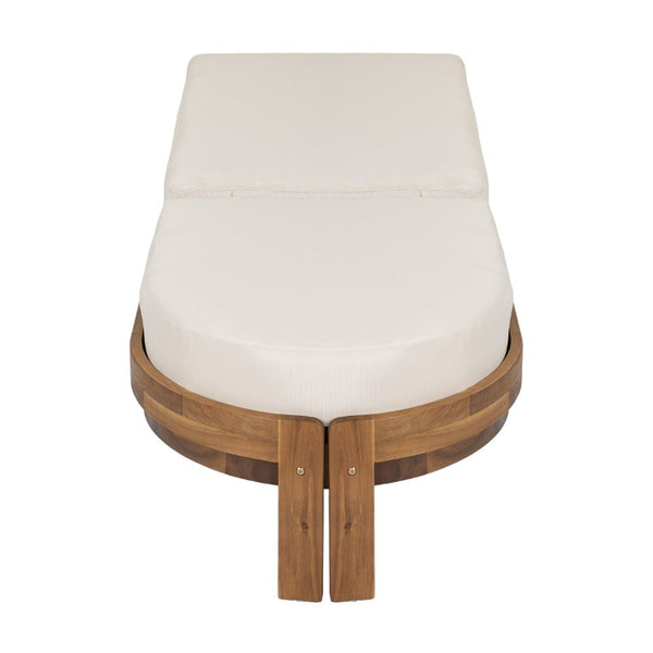 English Elm Outdoor Acacia Wood Dining Chairs Slatted Backrest Teak Finish Resort Style Patio Set Chaise Lounge Set of 2 Teak + Beige N762S000056A