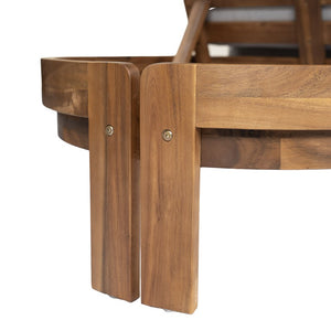 English Elm Patio Acacia Wood Reclining Lounger Set Teak Finish Slatted Frame Cushioned Poolside N762S000056E