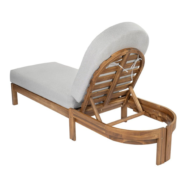 English Elm Patio Acacia Wood Reclining Lounger Set Teak Finish Slatted Frame Cushioned Poolside N762S000056E