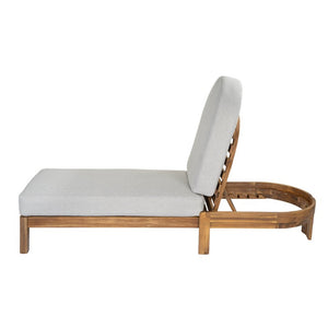 English Elm Patio Acacia Wood Reclining Lounger Set Teak Finish Slatted Frame Cushioned Poolside N762S000056E