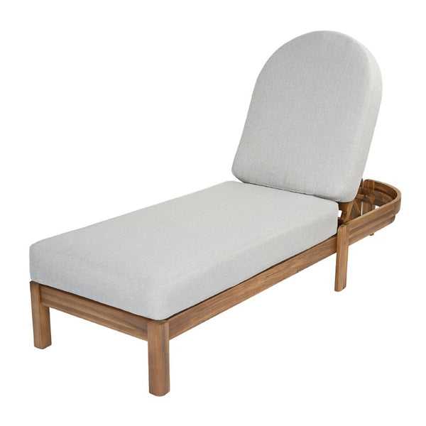 English Elm Patio Acacia Wood Reclining Lounger Set Teak Finish Slatted Frame Cushioned Poolside N762S000056E
