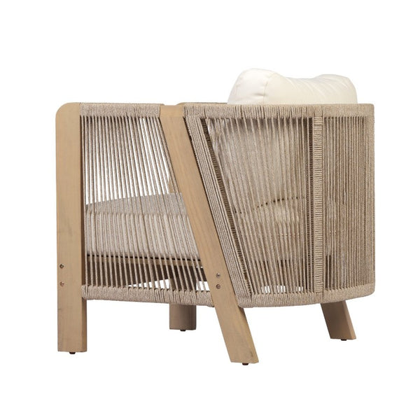 English Elm 5 Piece Acacia Wood Outdoor Dining Set with Woven Rope Chairs and Cushions for Patio Beige, Cream, Light Teak N762S000059L