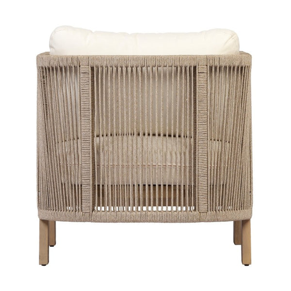 English Elm 5 Piece Acacia Wood Outdoor Dining Set with Woven Rope Chairs and Cushions for Patio Beige, Cream, Light Teak N762S000059L