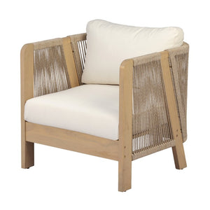 English Elm 5 Piece Acacia Wood Outdoor Dining Set with Woven Rope Chairs and Cushions for Patio Beige, Cream, Light Teak N762S000059L
