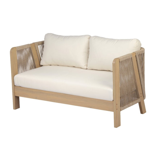 English Elm 5 Piece Acacia Wood Outdoor Dining Set with Woven Rope Chairs and Cushions for Patio Beige, Cream, Light Teak N762S000059L