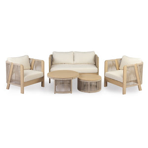 English Elm 5 Piece Acacia Wood Outdoor Dining Set with Woven Rope Chairs and Cushions for Patio Beige, Cream, Light Teak N762S000059L