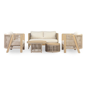 English Elm 5 Piece Acacia Wood Outdoor Dining Set with Woven Rope Chairs and Cushions for Patio Beige, Cream, Light Teak N762S000059L